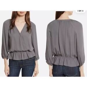 Joie Women's Sz S Blouse Louvre Silk Steel Elastic Waist V Neck 3/4 Sleeve $268